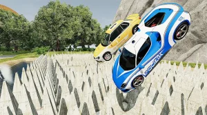 Cars Vs Long Spear Trap - High Fall Epic Realistic Crash / BeamNG Drive