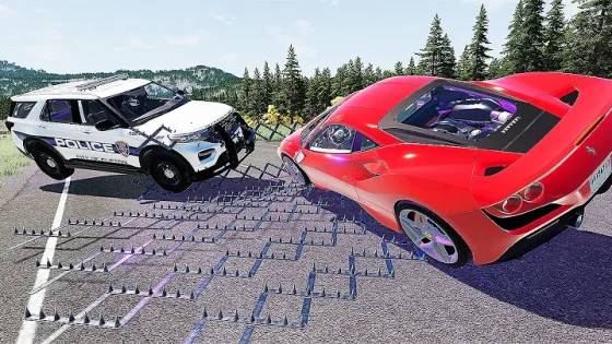Massive Spike Strip High Speed Car Crashes #6 BeamNG Drive