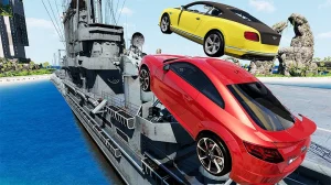 Cars Vs 100 Mega Container Jump Aircraft WarShip Parkour - Speed Car Crash - BeamNG Drive